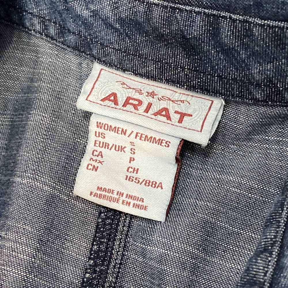Ariat Denim Chambray Shirt Dress Womens Small Pockets Western Country above knee - Picture 5 of 10